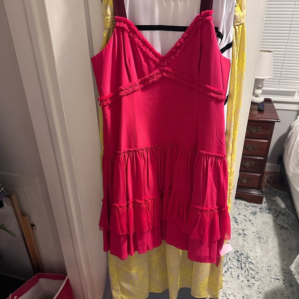 Cinq a Sept Vibrant Pink Ruffled Dress NWT